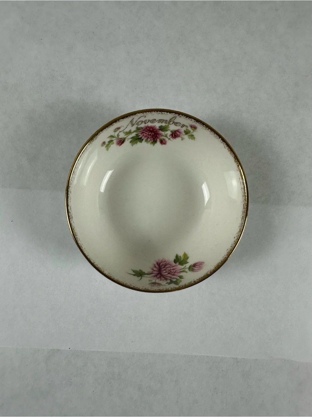 Royal Albert White Porcelain Bowl with Pink Floral and Gold Trim- November